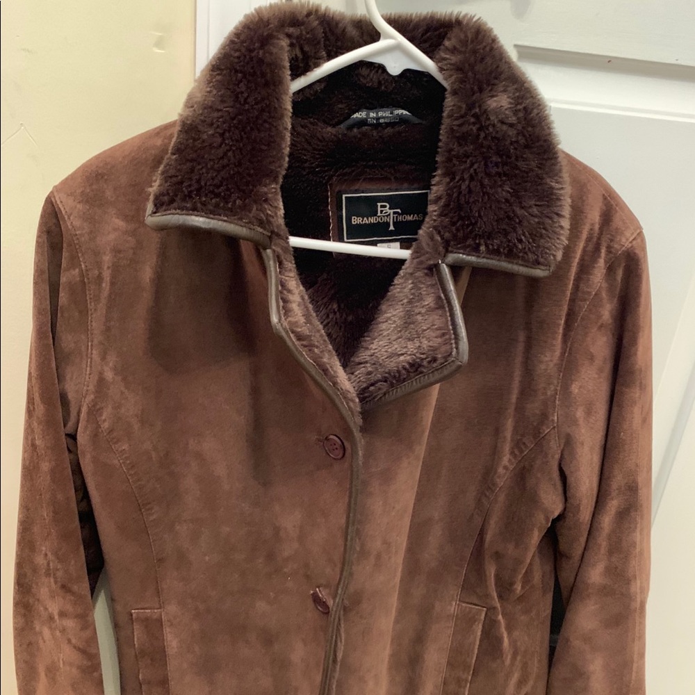 Brown suede and fur short jacket - size S